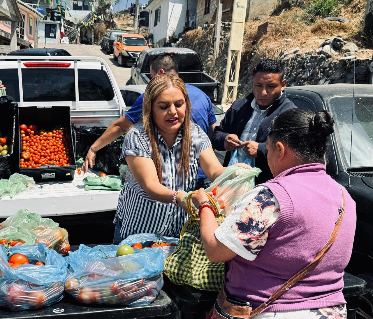 ENTREGA DE JITOMATE EN LOS BARRIOS DE LA LOMA Y SAN JOSÉ DE PIEDRA GRANDE, DE LA CABECERA MUNICIPAL DE PINAL DE AMOLES