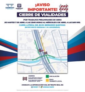 ¡TOMA PRECAUCIONES! SE REALIZARÁ UN CIERRE VIAL POR TRABAJOS PRELIMINARES DE OBRA.