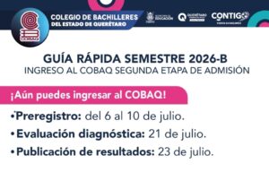 ABRE COBAQ SEGUNDA ETAPA DE ADMISIÓN PARA BACHILLERATO ESCOLARIZADO