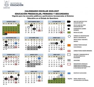 LA SECRETARÍA DE EDUCACIÓN DEL ESTADO DE QUERÉTARO (SEDEQ) INFORMA EL CALENDARIO ESCOLAR PARA EL CICLO ESCOLAR 2026-2027,